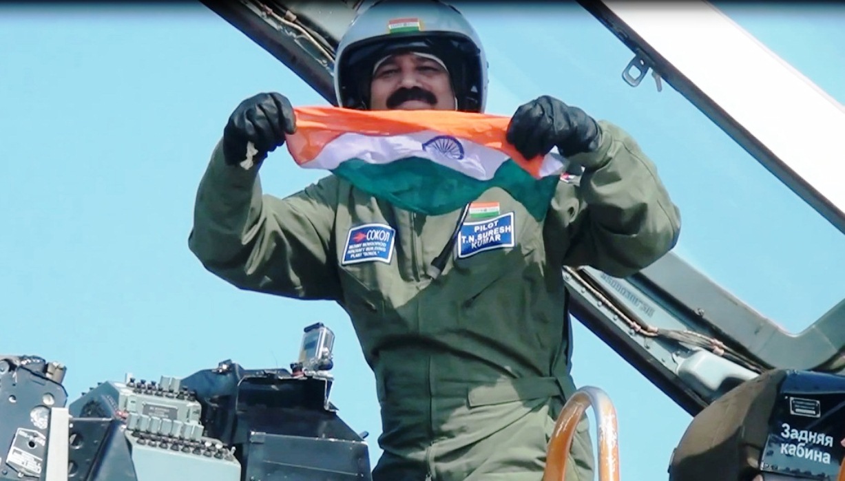 suresh-kumar-landing-with-indian-flag